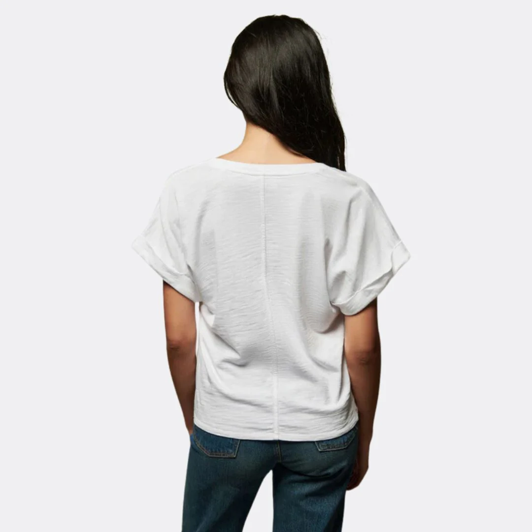 Stevie Cuffed V-Neck Tee (Optic White) - Image 3