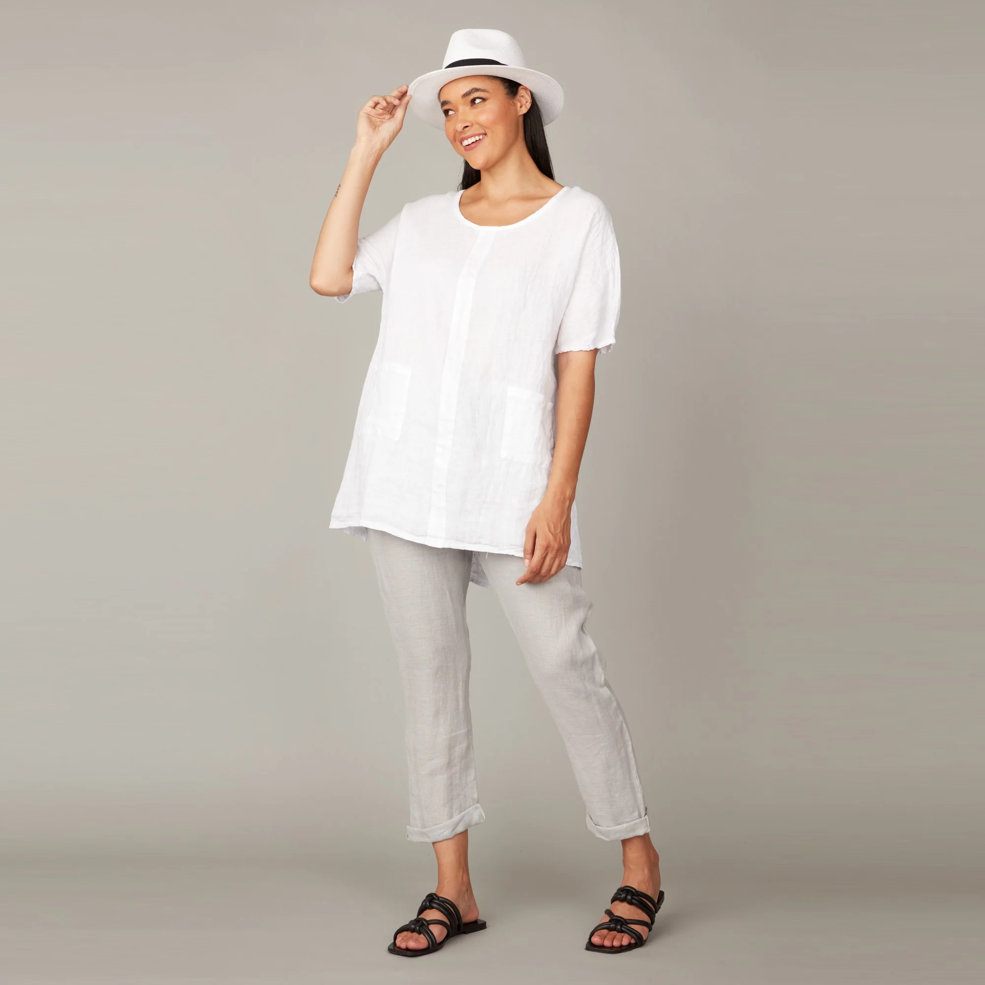 Straight Leg Drawstring Linen Pant (Pebble) - Image 2