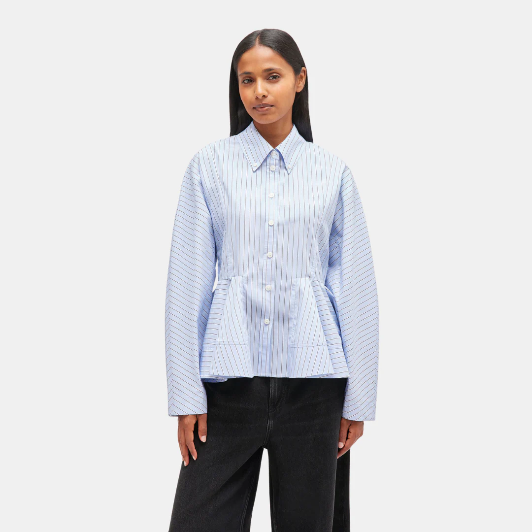 Stripe Cotton Peplum Shirt (Lavender Lustre)