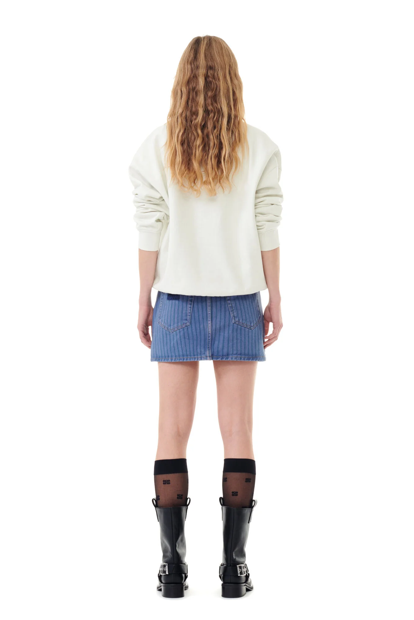Stripe Overdyed Denim Mini Skirt (Country Blue) - Image 3