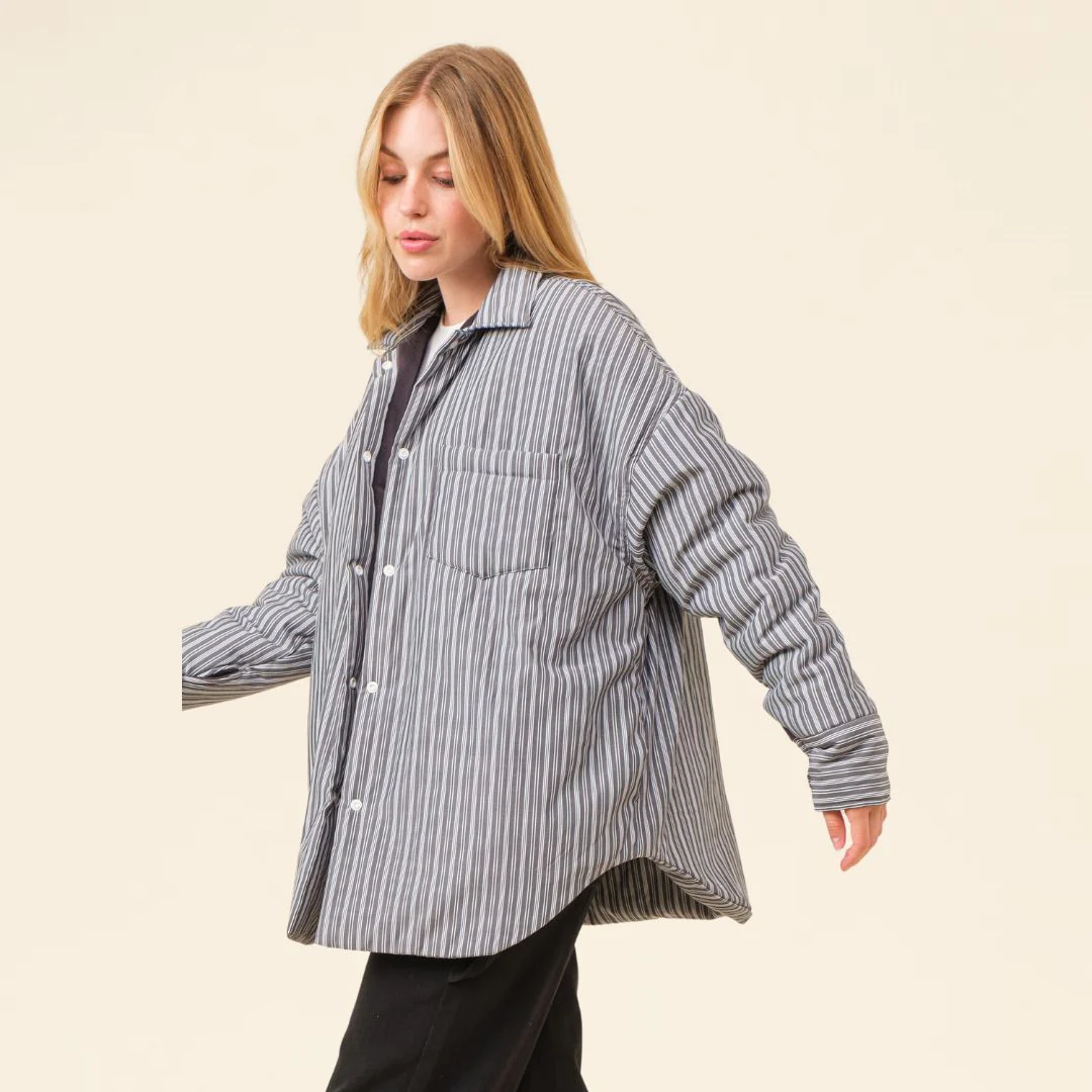Striped Shirt Jacket (Black) - Image 3