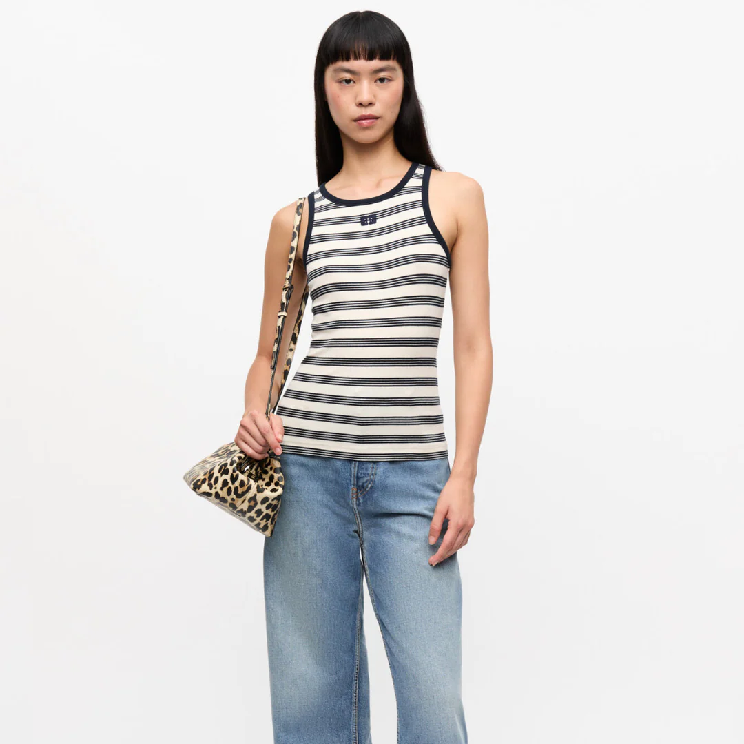 Striped Soft Cotton Rib Tank Top (Sky Captain)
