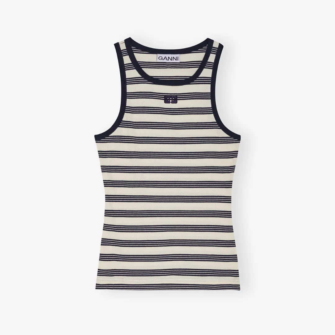 Striped Soft Cotton Rib Tank Top (Sky Captain) - Image 5