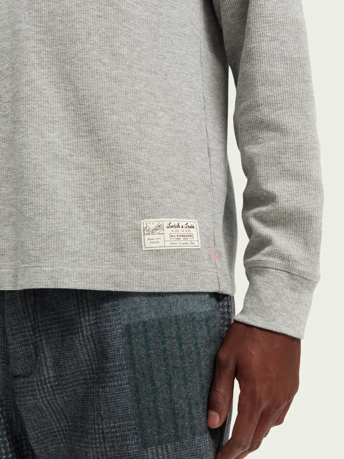 Structured Waffle Long Sleeve T-Shirt (Grey Melange) - Image 6