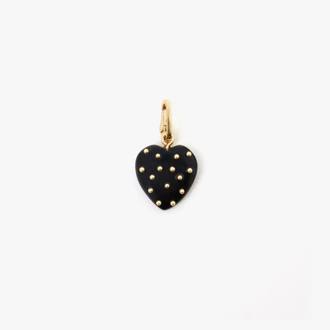 Studded Stone Heart Charm (Black Onyx + Vintage Gold)