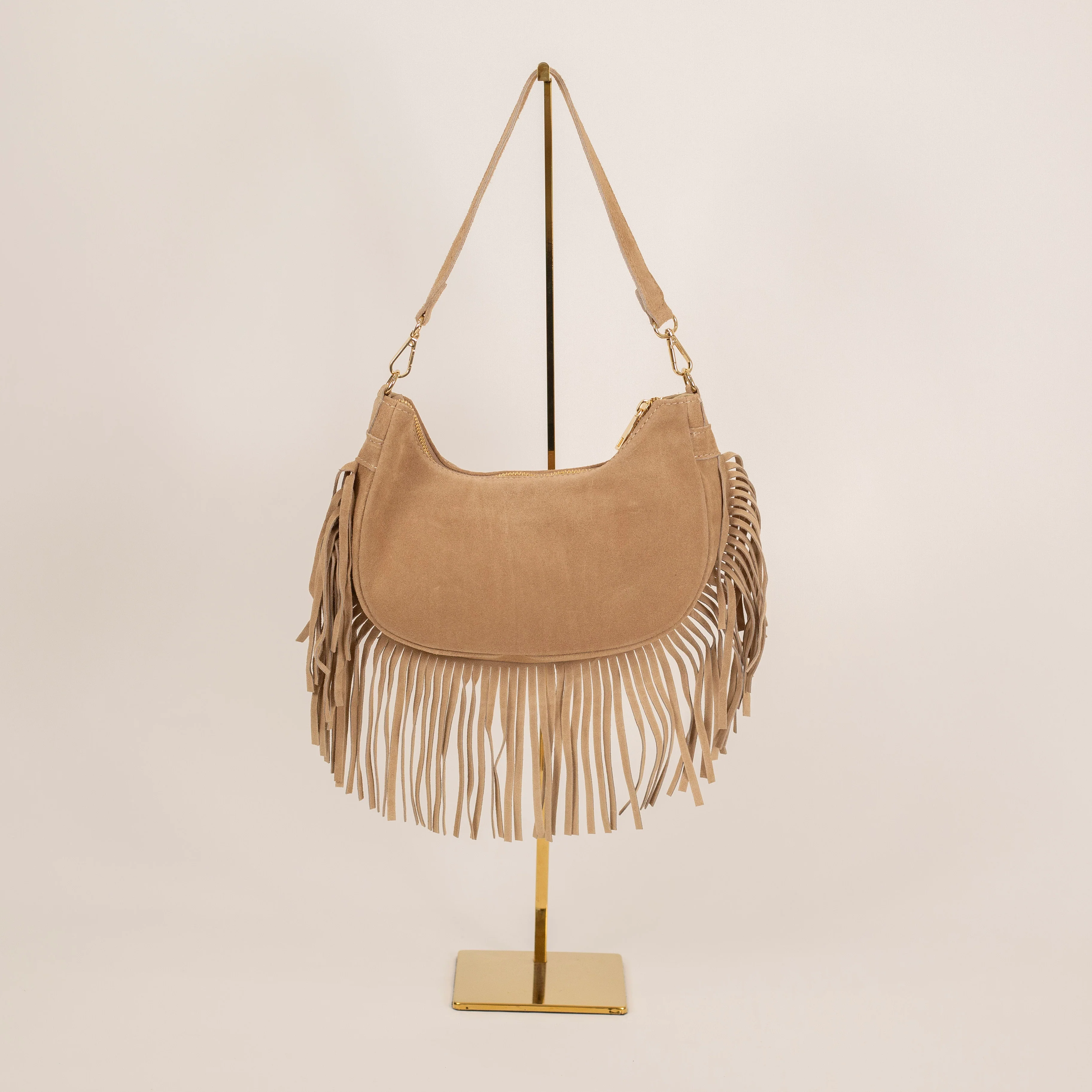 Suede Fringe Moon Bag