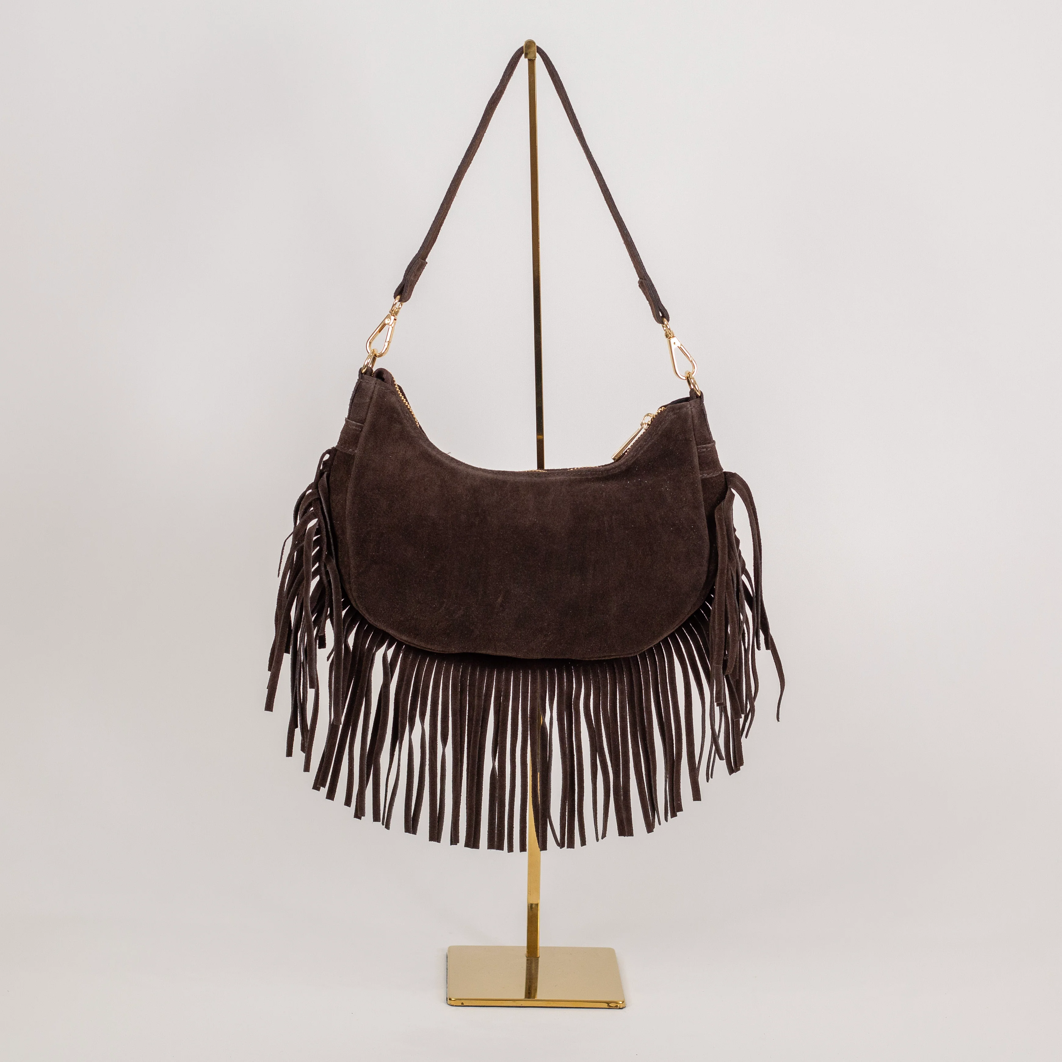 Suede Fringe Moon Bag - Image 3