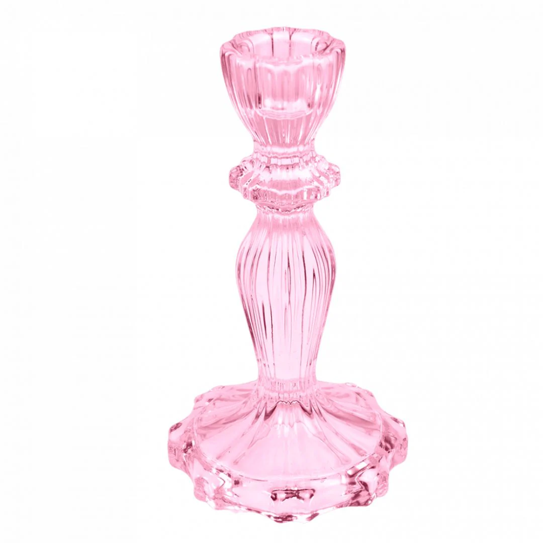 Tall Pink Glass Candle Holder