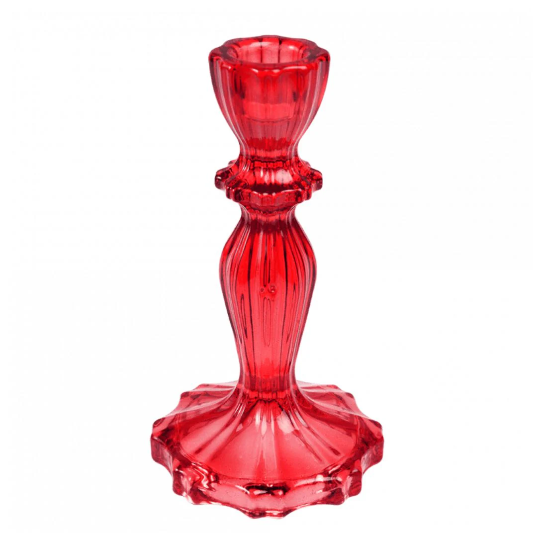 Tall Red Glass Candle Holder