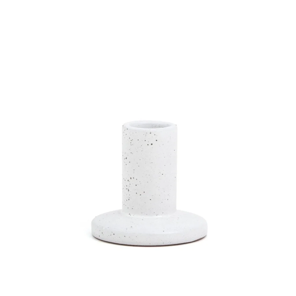 Tall White Speckled Ceramic Taper Holder