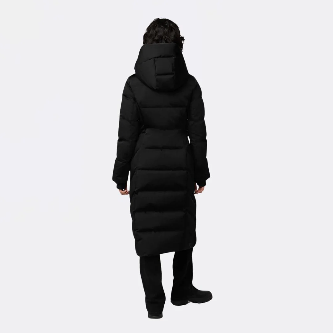 Talyse-C Semi-Fitted Classic Down Coat With Bib & Hood (Black) - Image 2