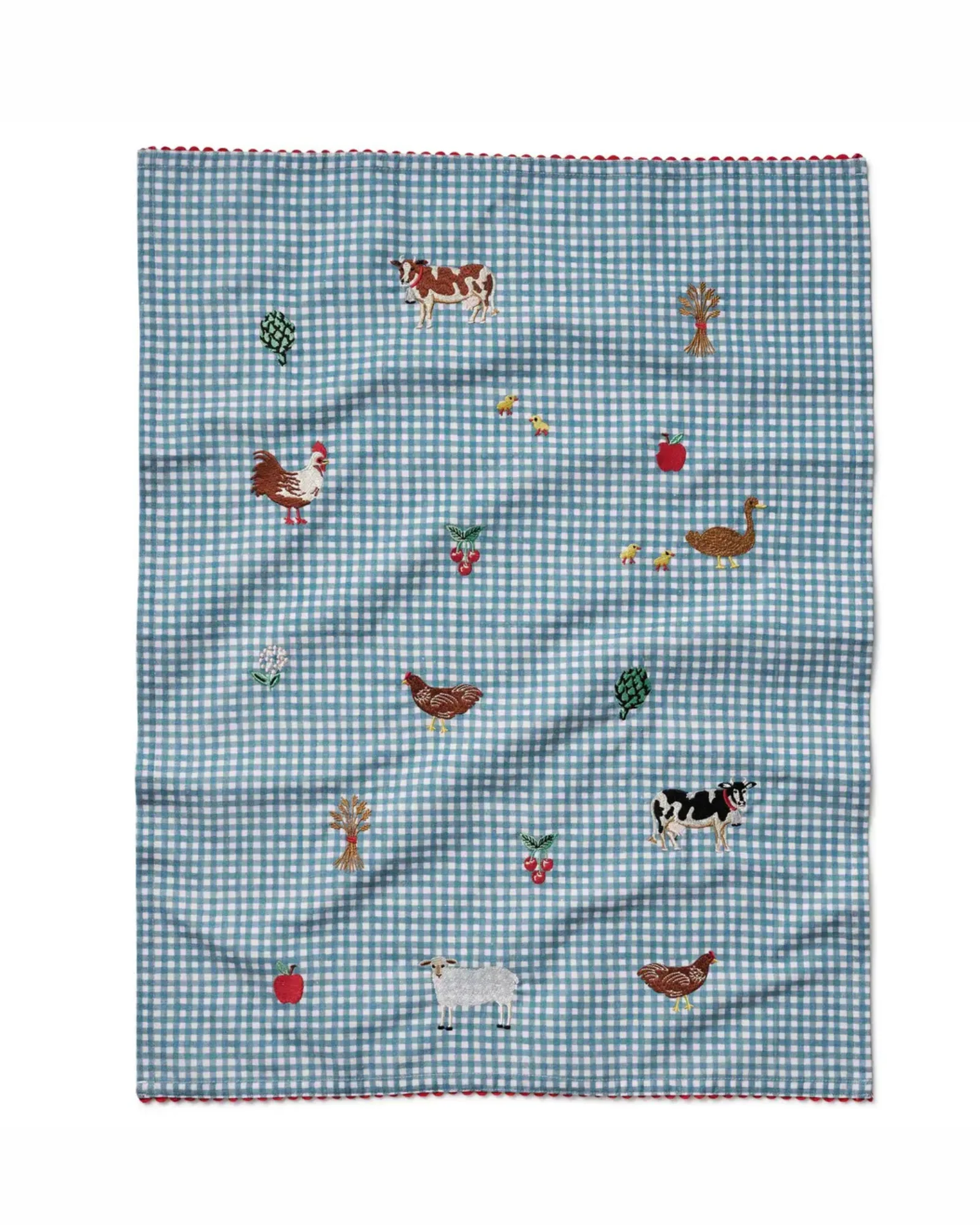 Embroidered Tea Towel (Country Farm Gingham)