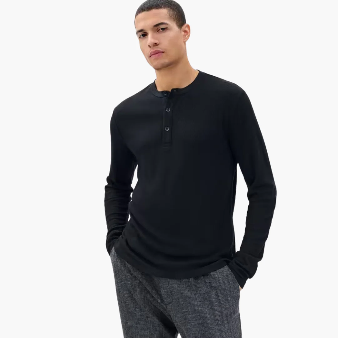 Tech Waffle Henley (Black)