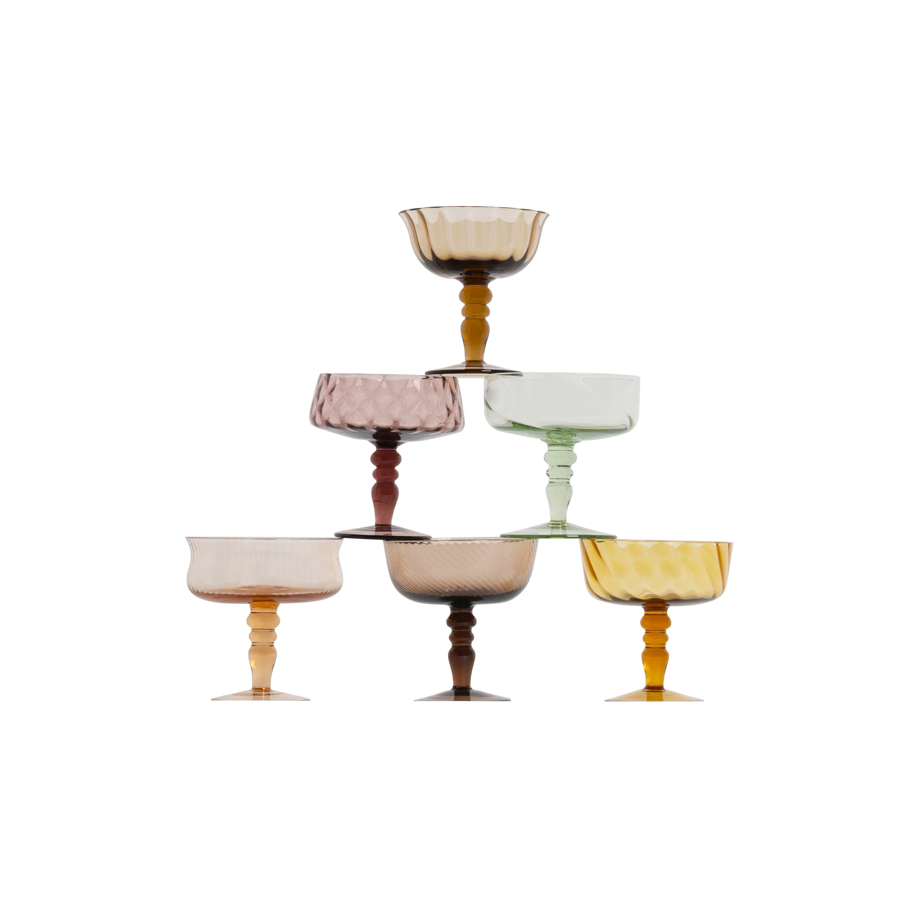 Textured Glass Coupe Goblet (Amber + Pink) - Image 2