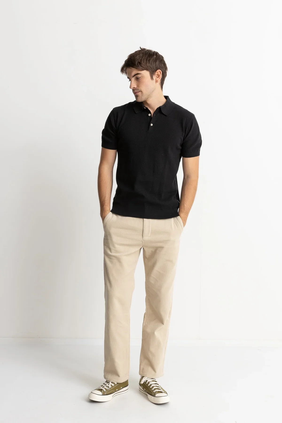 Textured Knit SS Polo (Black) - Image 4