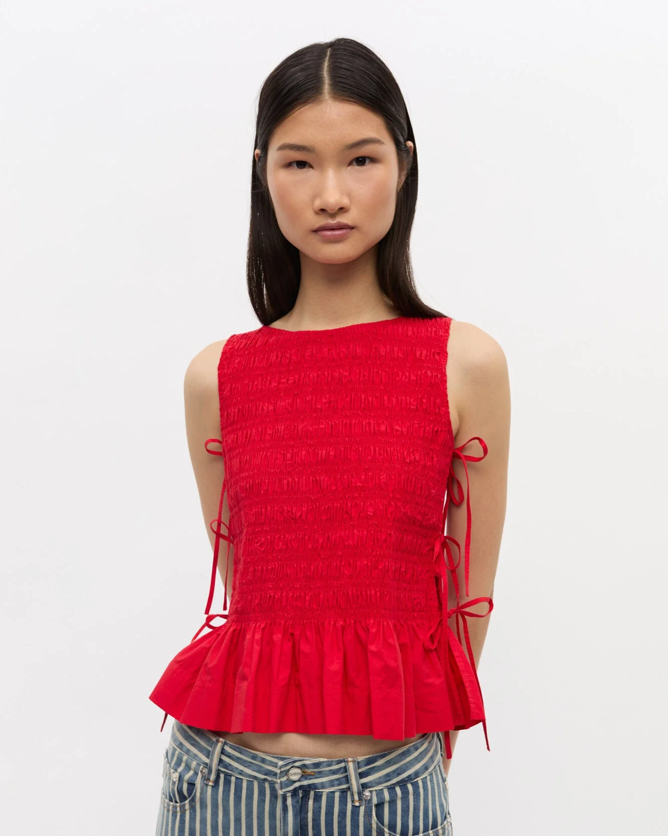 Textured Organza Peplum Shirt (Mars Red)