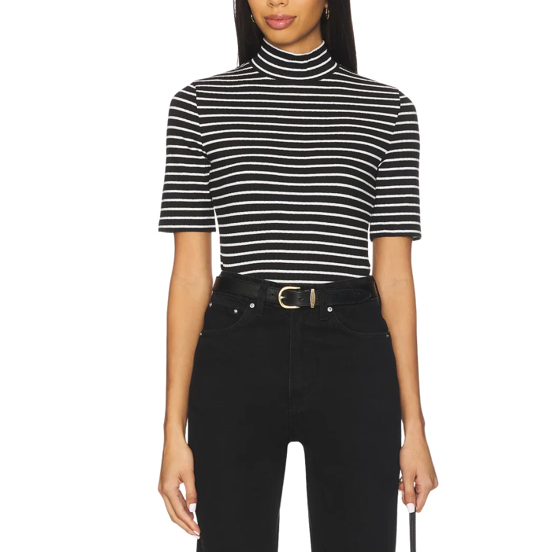 The Knit Stripe Rib Turtleneck Tee (Black Multi)