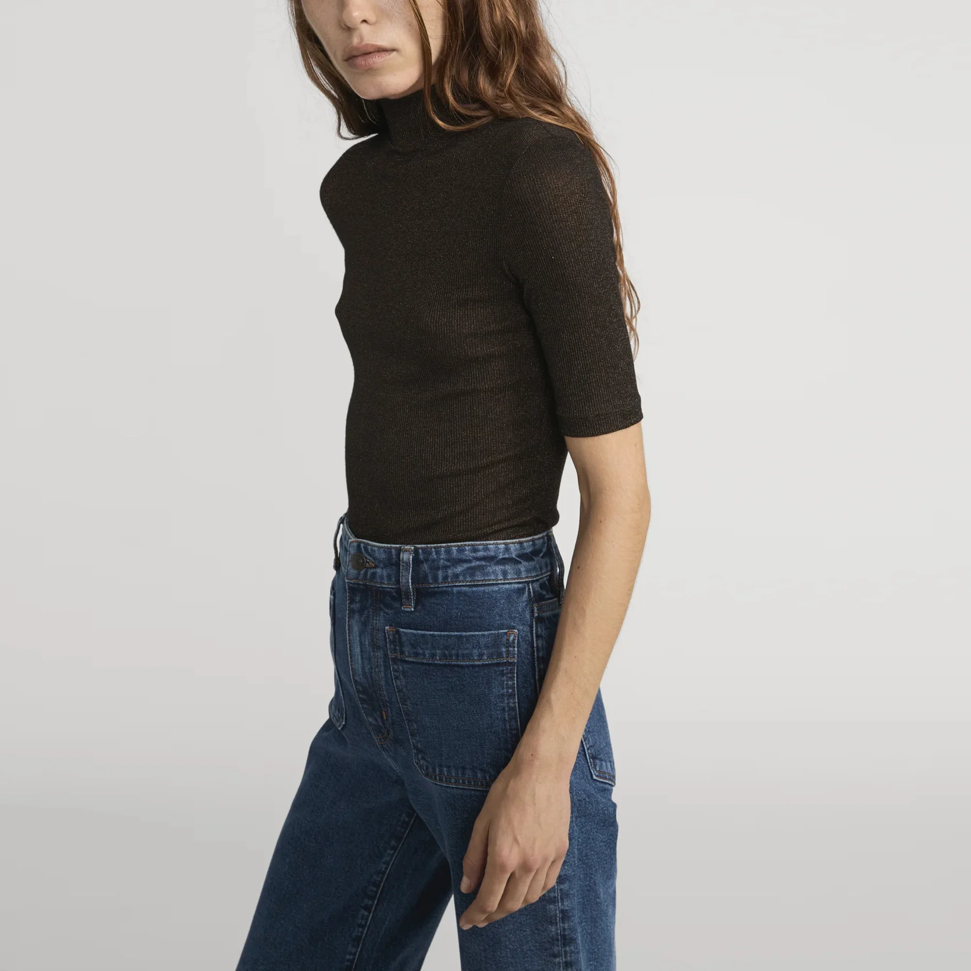 The Lurex Mock Neck Tee (Americano) - Image 4