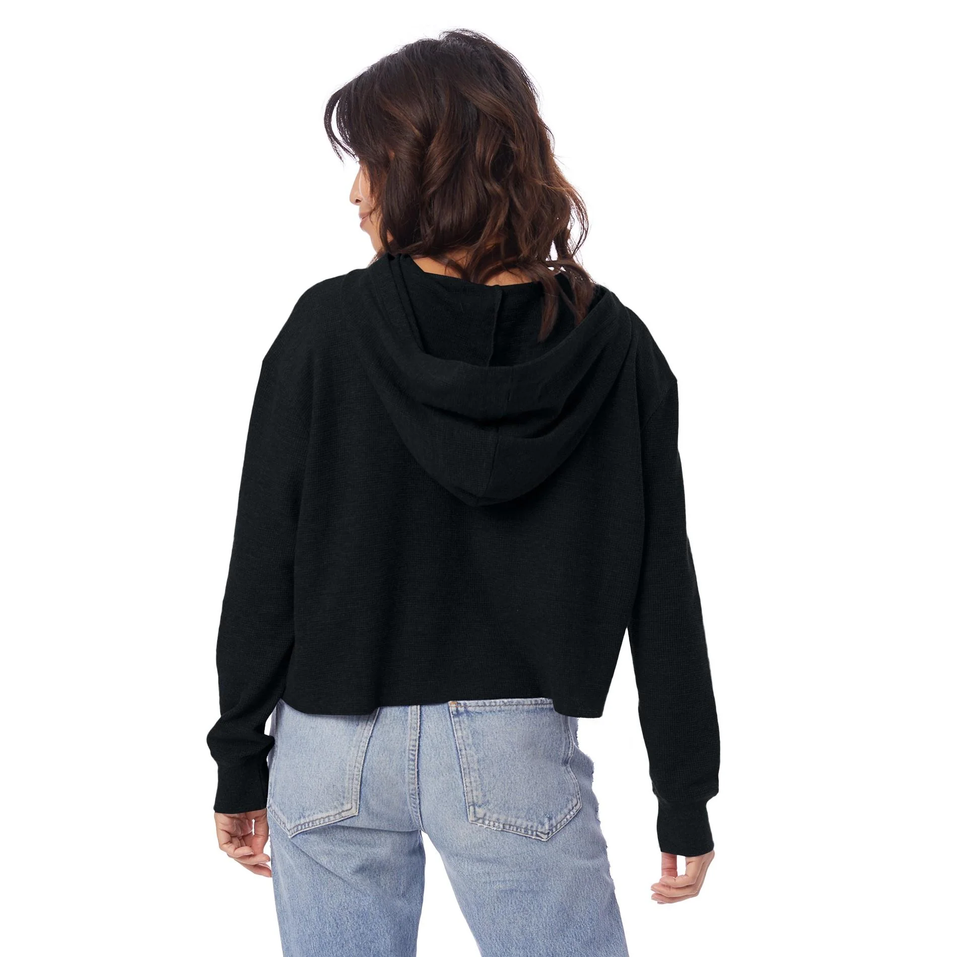 Thermal Relaxed Cropped Hooded Shirt (Black) - Image 3