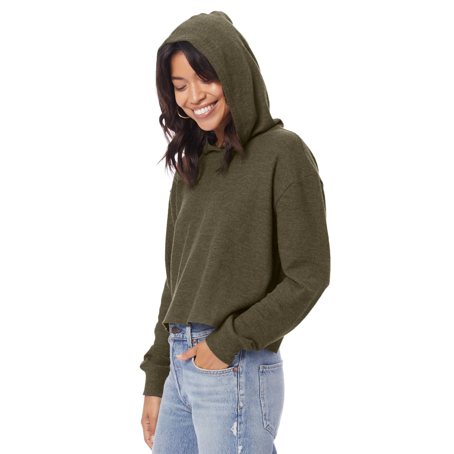Thermal Relaxed Cropped Hooded Shirt (Vintage Oregano) - Image 2