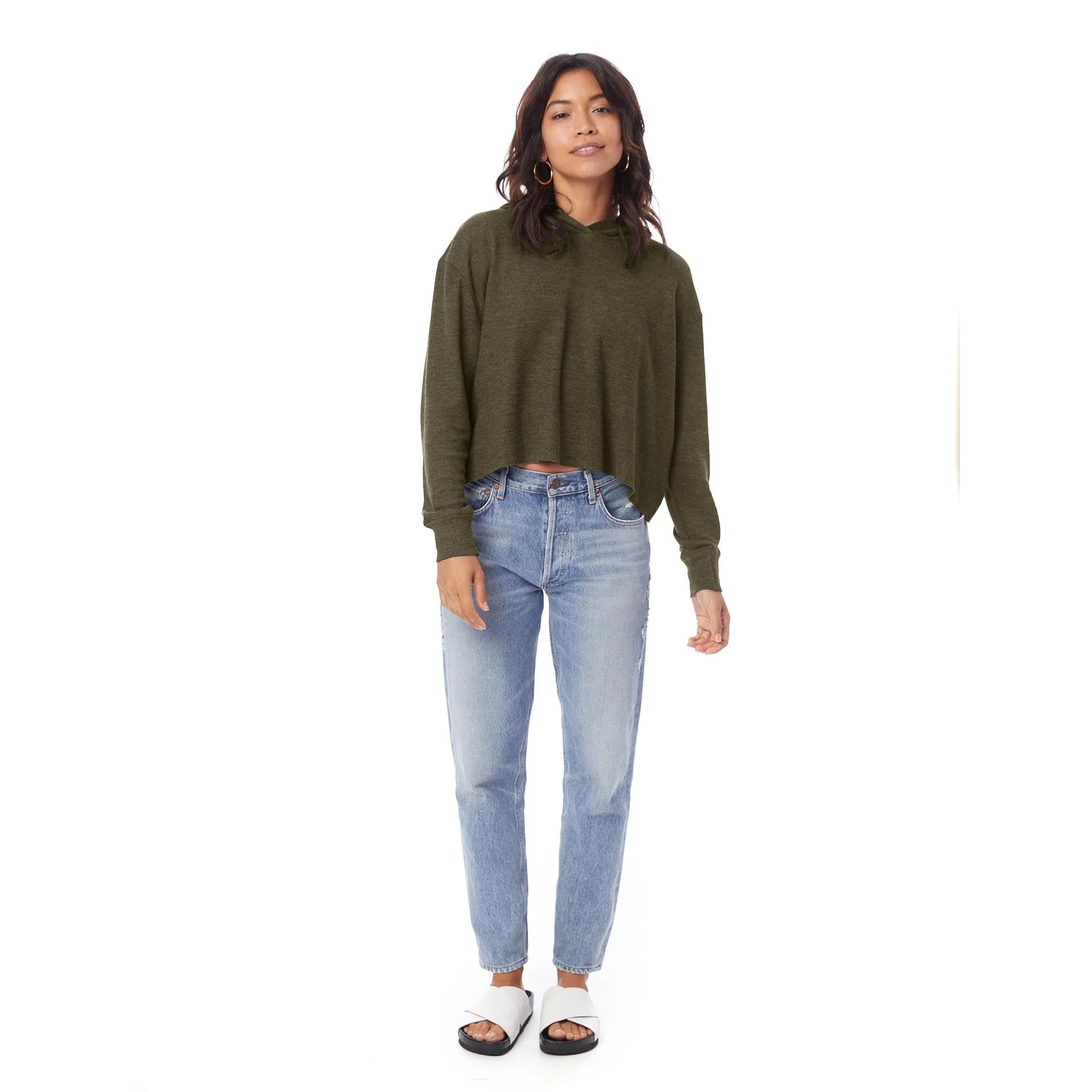 Thermal Relaxed Cropped Hooded Shirt (Vintage Oregano) - Image 4