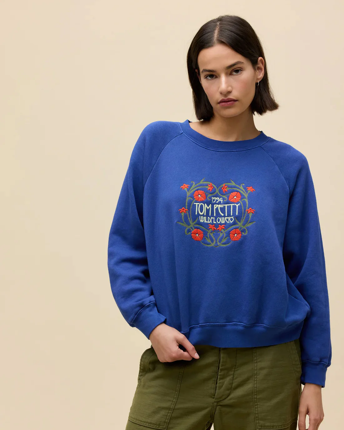Tom Petty Wildflowers Shrunken Raglan Sweatshirt (Blue Quartz)