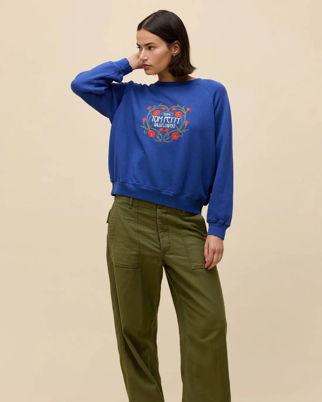 Tom Petty Wildflowers Shrunken Raglan Sweatshirt (Blue Quartz) - Image 3