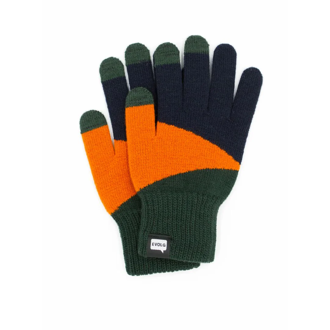 Tori-Co2 Knit Gloves (Dark Blue + Orange + Dark Green)