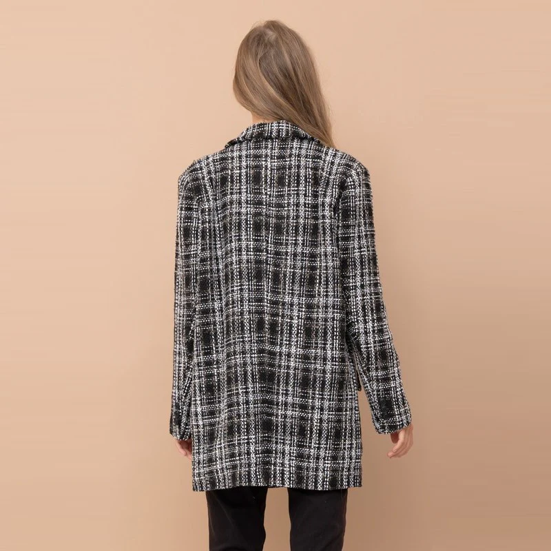 Tweed Long Blazer (Black + Grey) - Image 2