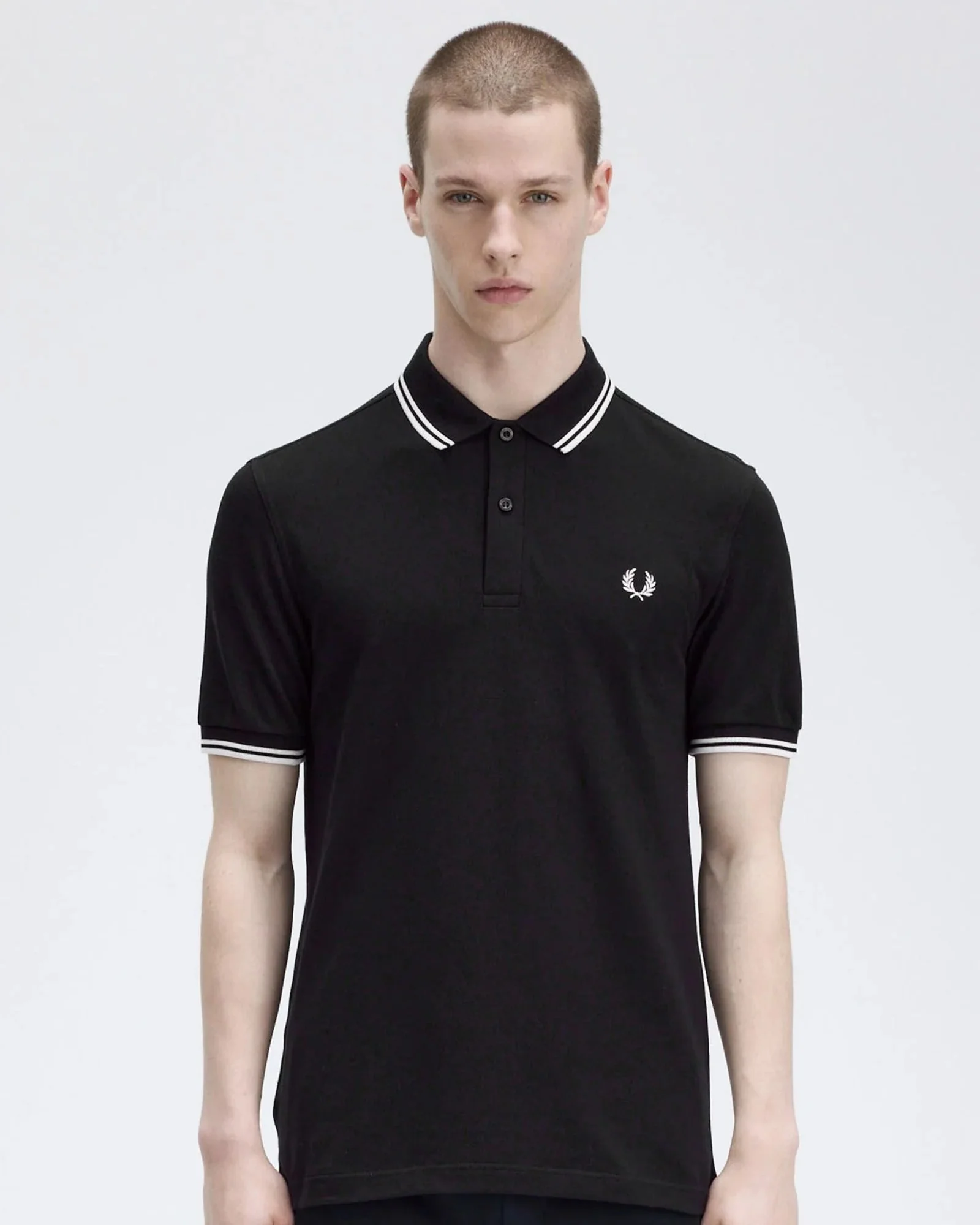 Twin Tipped Fred Perry Shirt (Black + White + White)