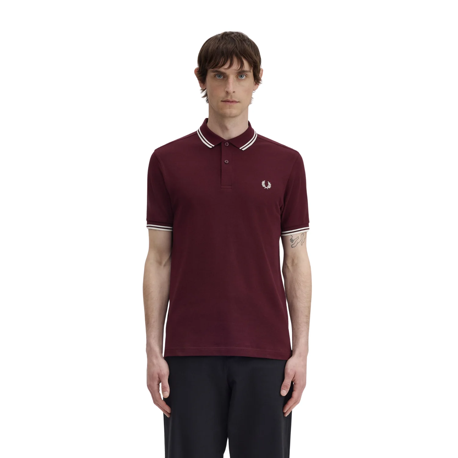 Twin Tipped Fred Perry Shirt (Oxblood + Snow White + Snow White) - Image 3