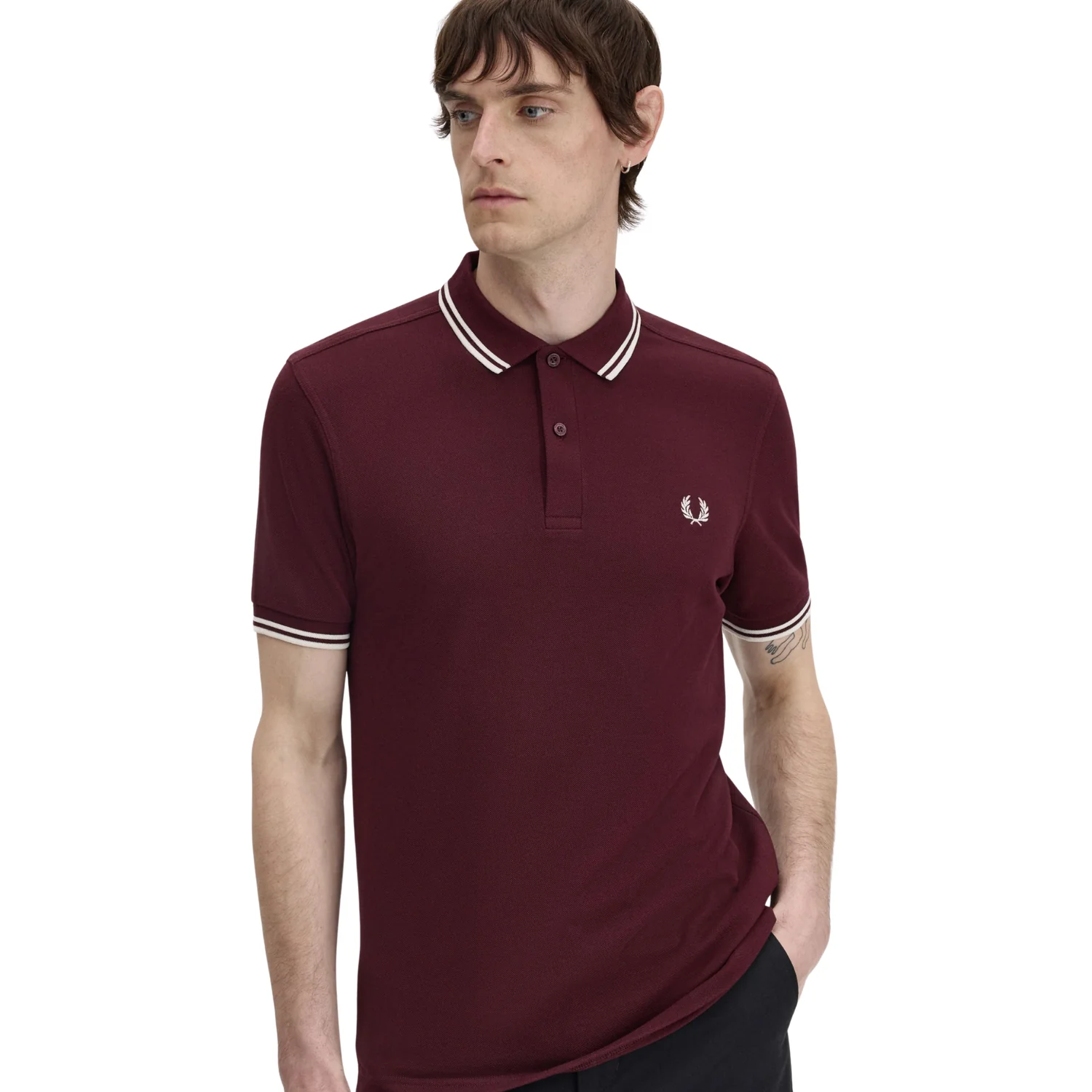 Twin Tipped Fred Perry Shirt (Oxblood + Snow White + Snow White) - Image 4