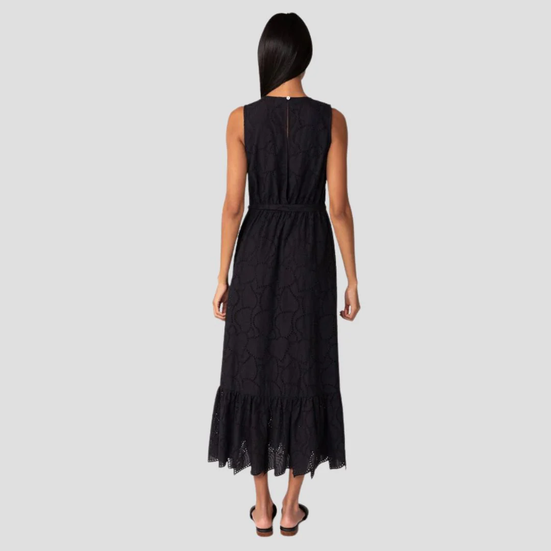 Olivia Embroidered Midi Dress (Black) - Image 2