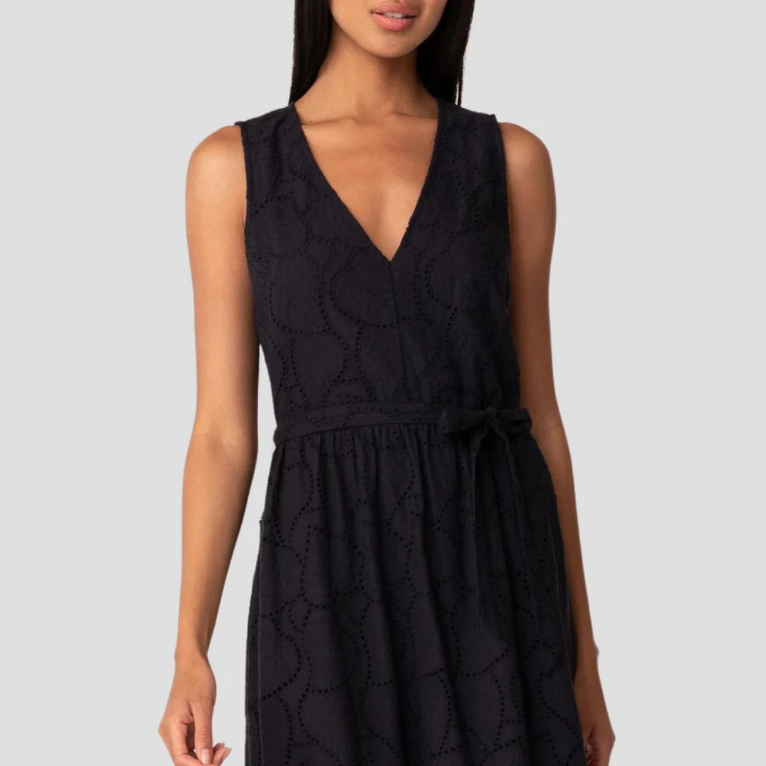 Olivia Embroidered Midi Dress (Black) - Image 3