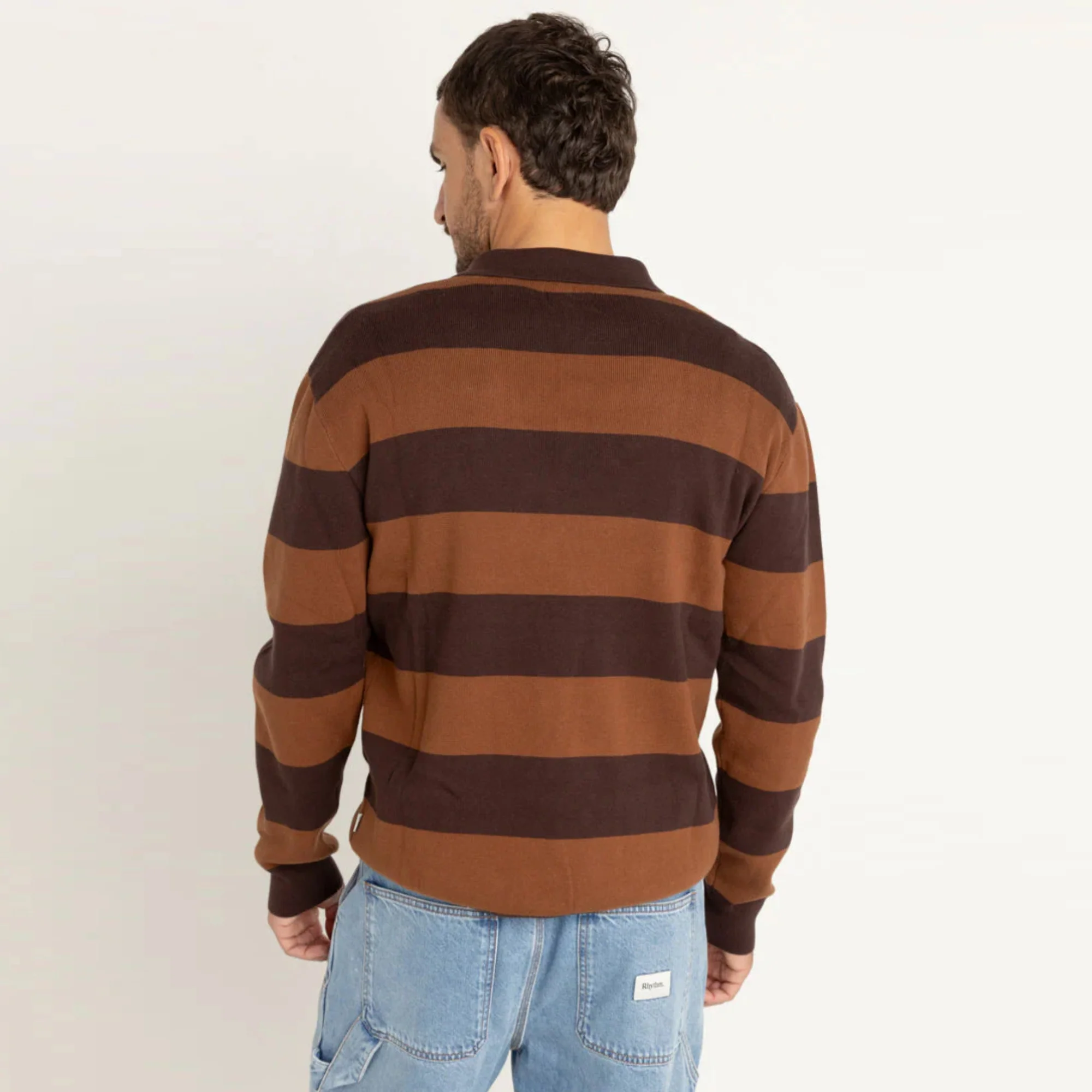 Ventura Stripe Knit Long Sleeve Polo (Café) - Image 2