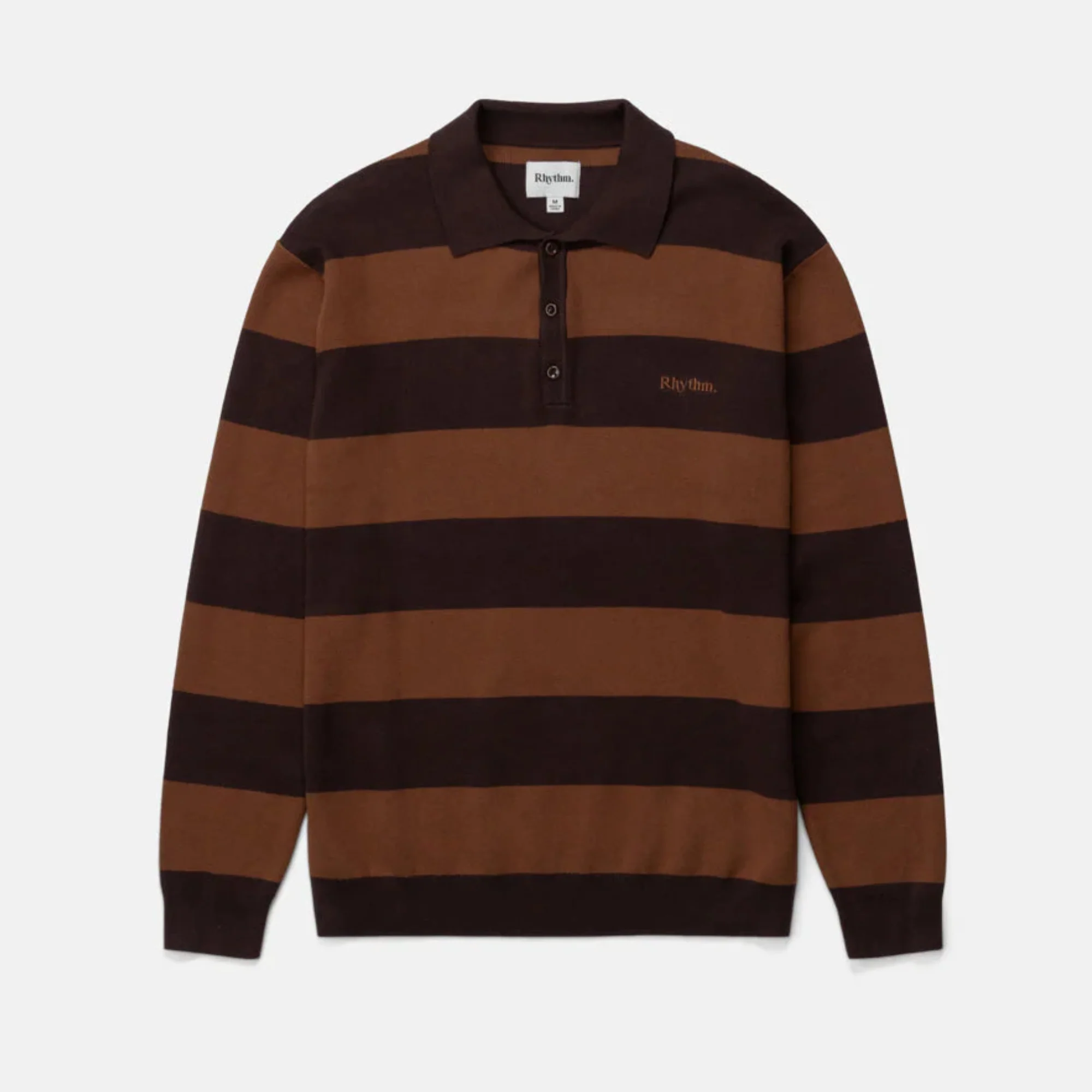 Ventura Stripe Knit Long Sleeve Polo (Café) - Image 6