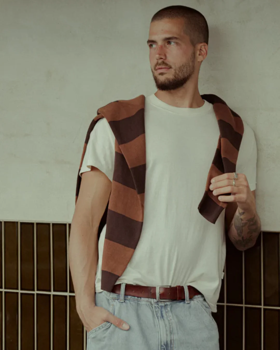 Ventura Stripe Knit Long Sleeve Polo (Café) - Image 8