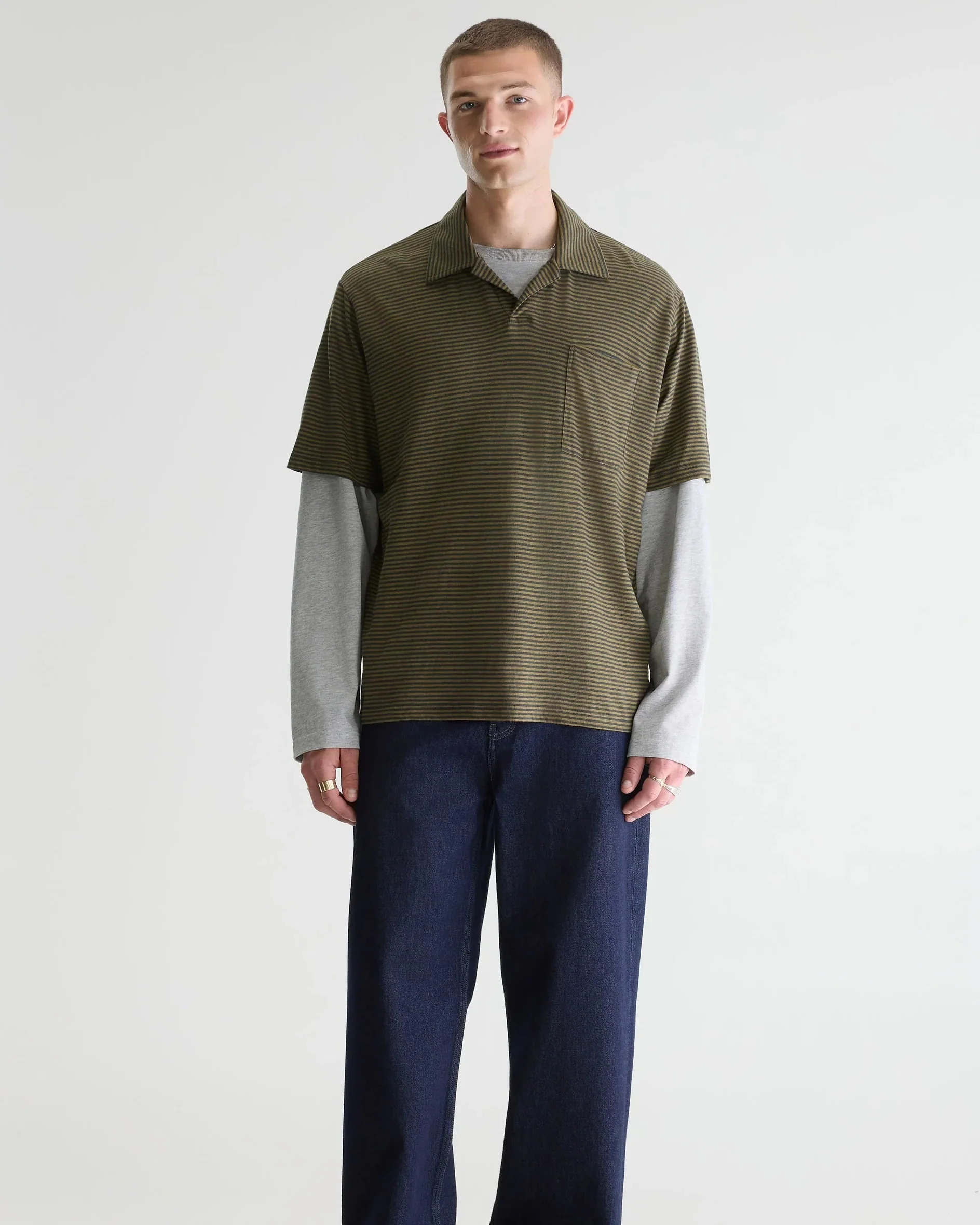 Videop Relaxed Striped Polo (Khaki + Black Stripes) - Image 4