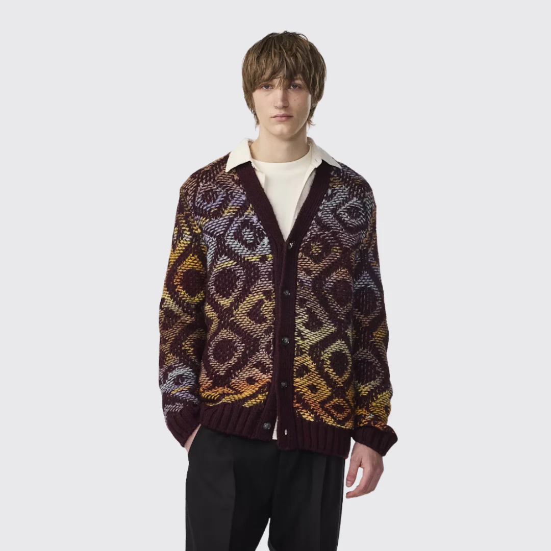 Viggo 60023 Jacquard Cardigan (Wine Red)