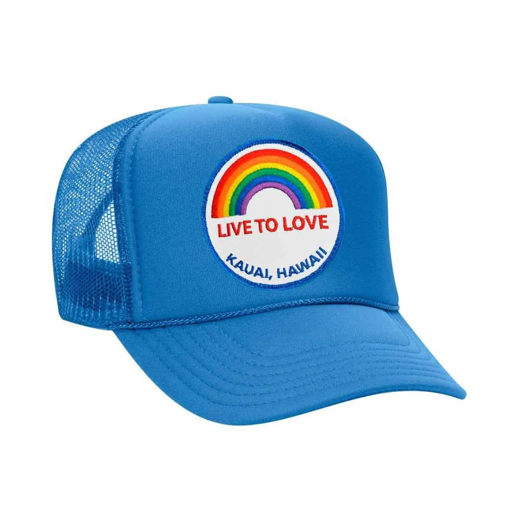 Vintage Live to Love Trucker Hat (Light Blue)