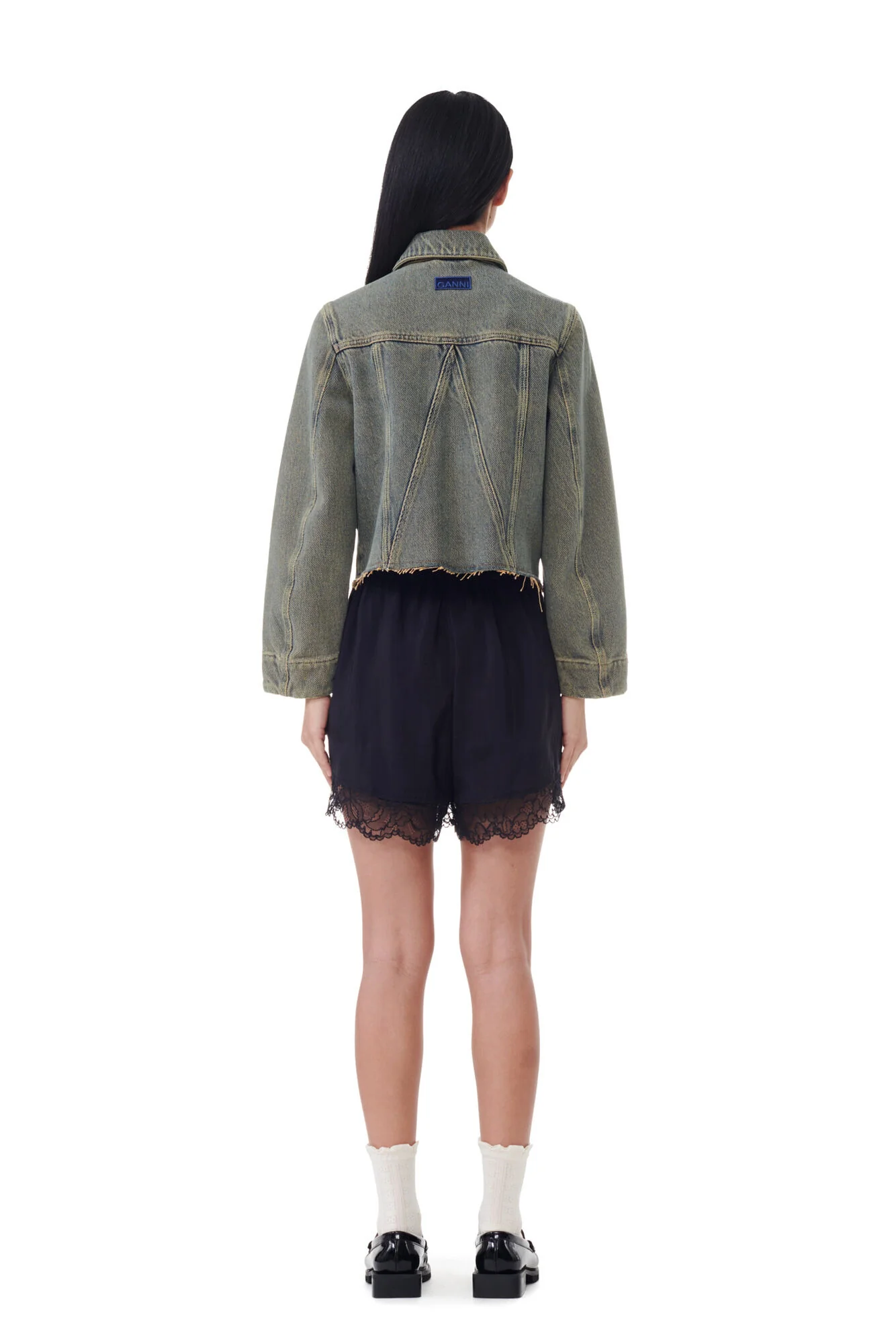 Viscose Habotai Elasticated Shorts (Black) - Image 4