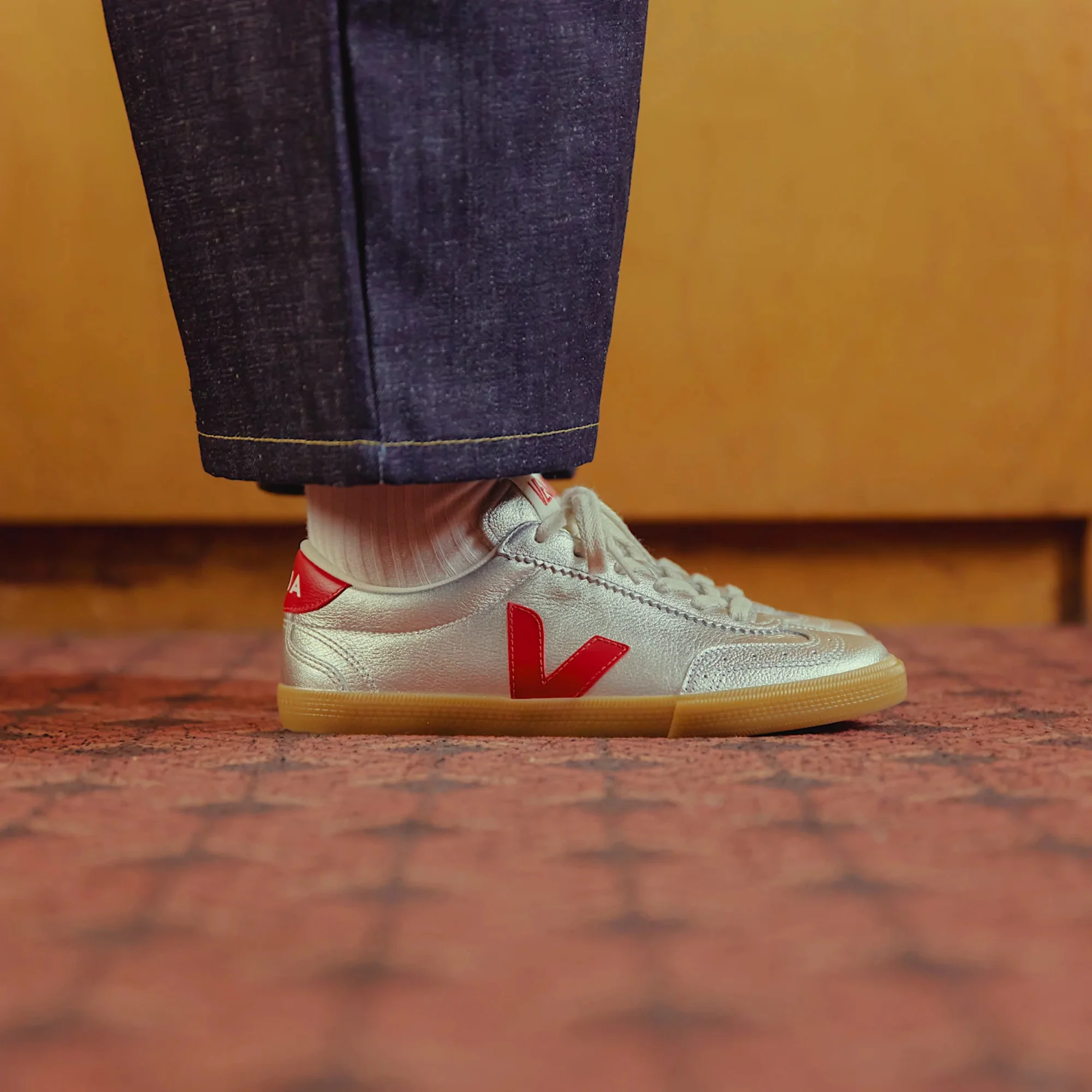 Volley Leather Sneaker (Silver + Pepper) - Image 4