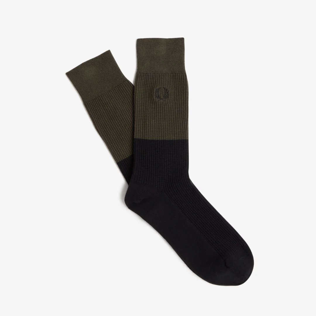 Waffle Knit Socks (Field Green + Black)