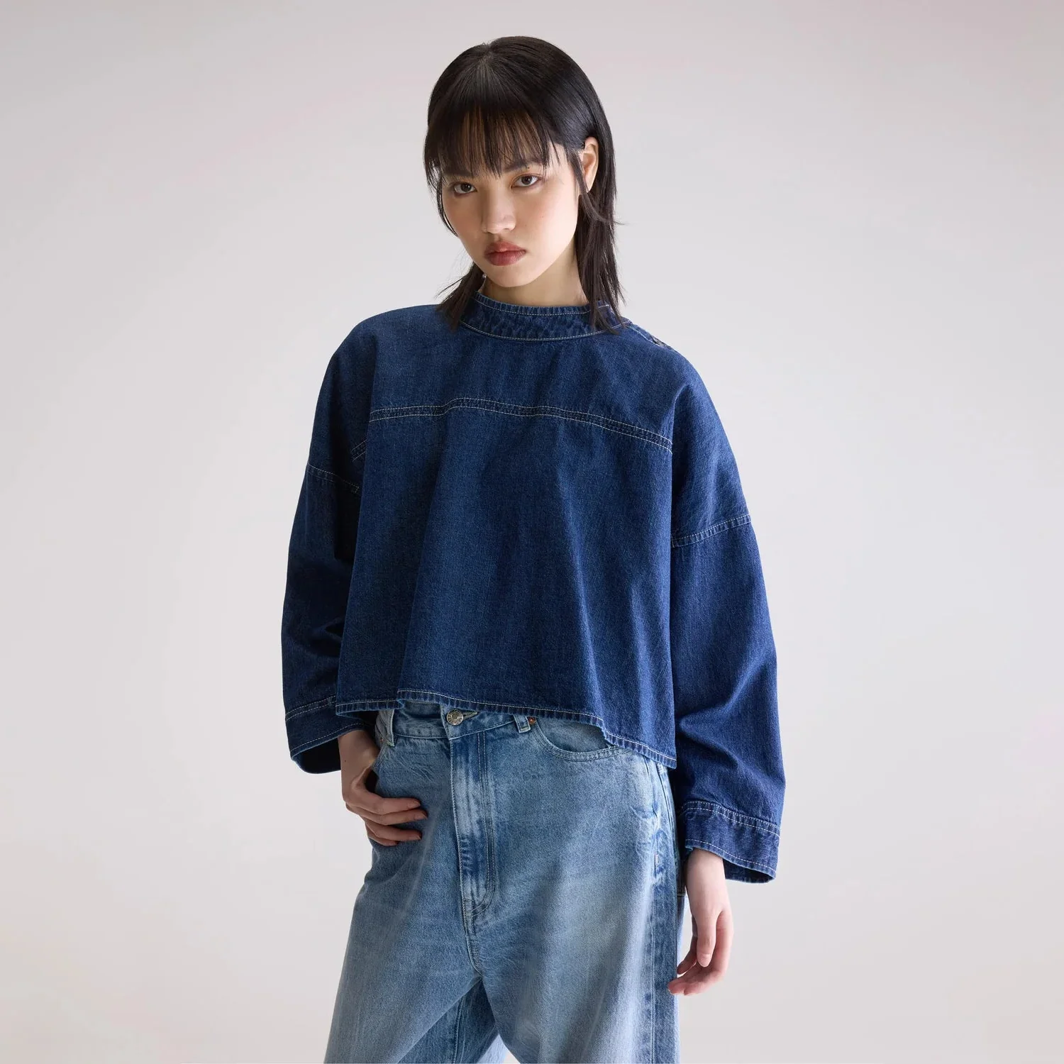 Waldo Denim Blouse (MD Blue Stone)