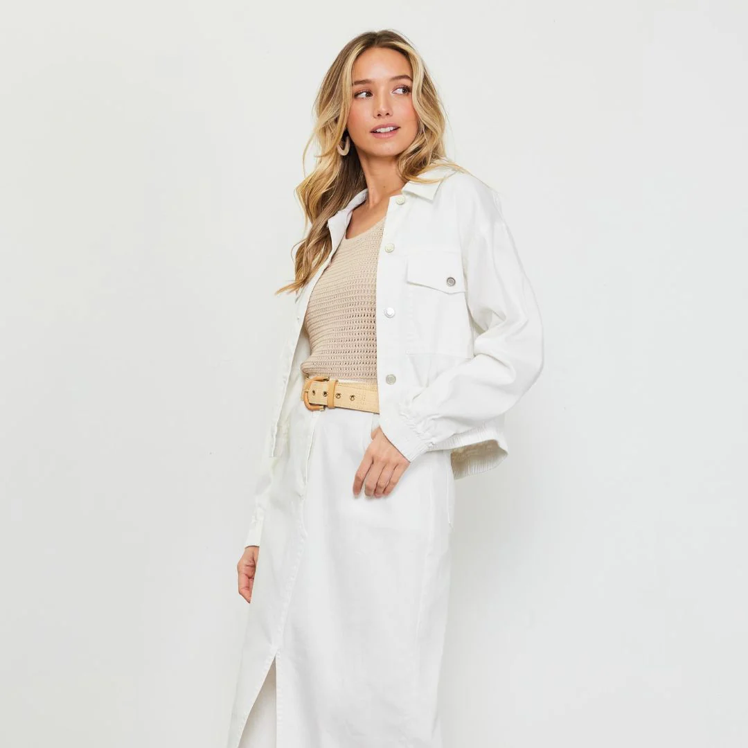 Washed Cotton Twill Jacket (White) - Image 3