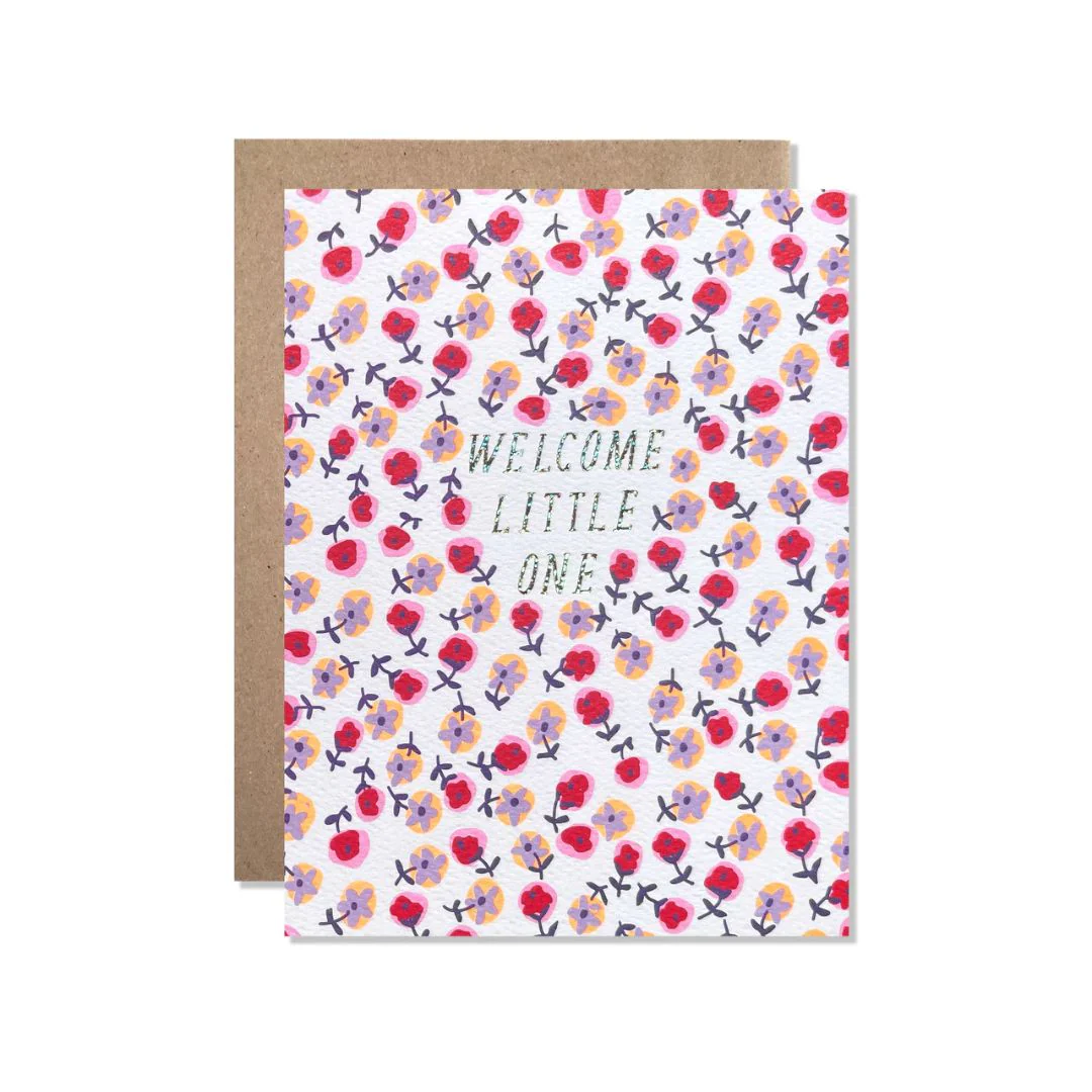 Welcome Little One Scattered Flowers Card
