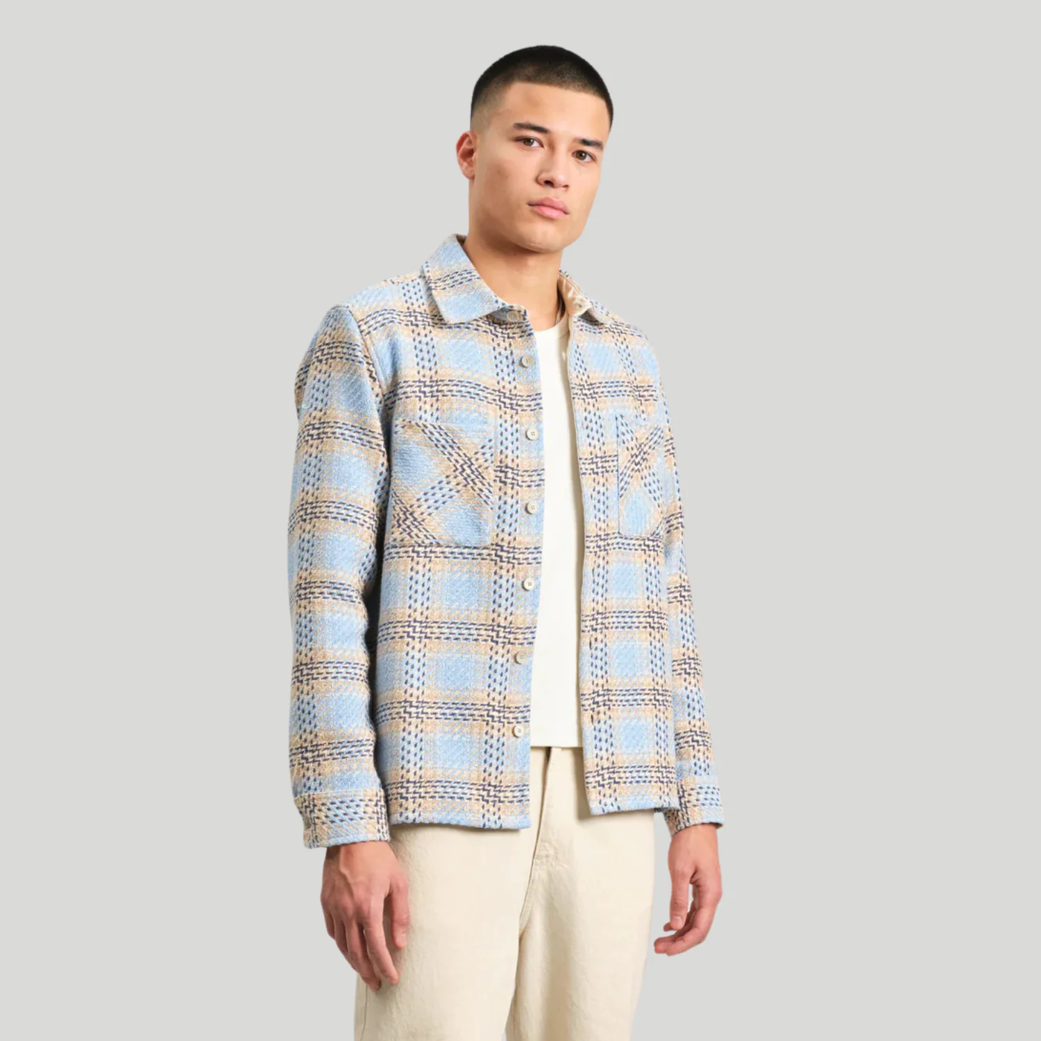 Whiting Overshirt Earl Check (Pale Blue + Ecru) - Image 4