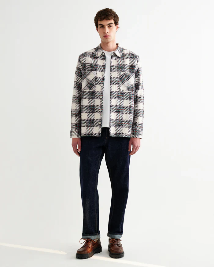 Whiting Overshirt Hutton Check (Ecru + Green) - Image 2