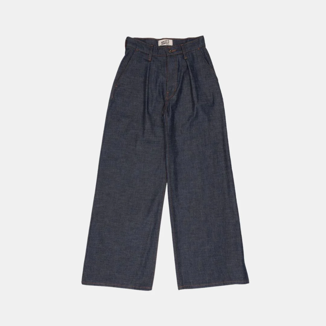 Wide Leg Trouser Slub Nep Rinsed Denim (Indigo) - Image 3
