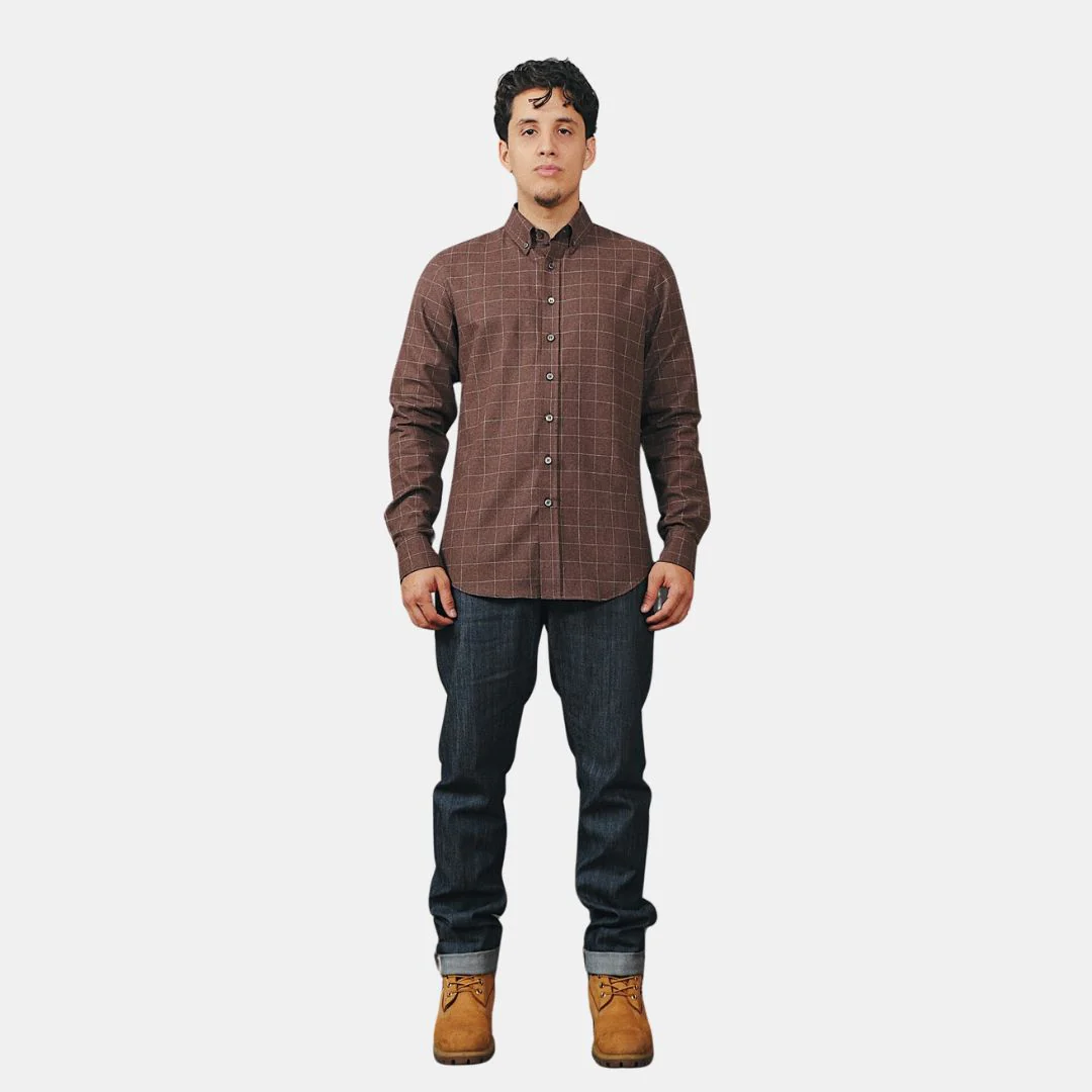 Windowpane Plaid Flannel Shirt (Mocha) - Image 3